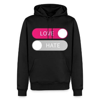 Love On Hate Off Button Liebe an Hass aus Geschenk - Sweat à capuche Premium bio Homme - noir - Devant - Nico (187cm)