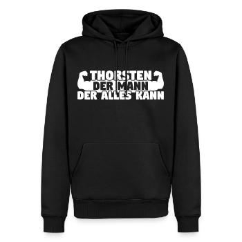 Thorsten Der Mann Der Alles kann - Männer Premium Bio Hoodie - Schwarz - Vorne - Nico (187cm)