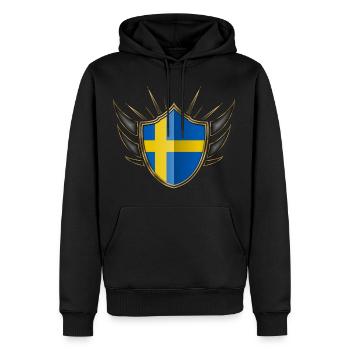 Schweden Flagge Gold Wappen 014 - Männer Premium Bio Hoodie - Schwarz - Vorne - Nico (187cm)