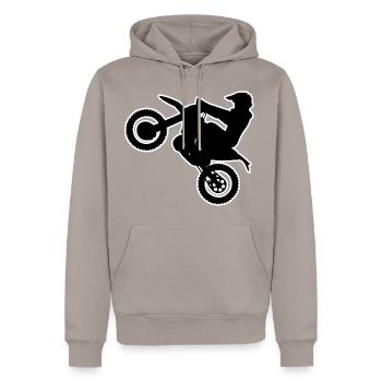 Enduro Wheelie - Men’s Premium Organic Hoodie - taupe - Front - Nico (187cm)