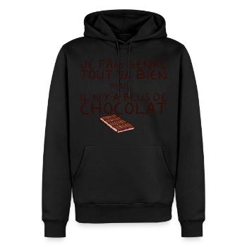 citations humour chocolat tout va bien genre plus - Sweat à capuche Premium bio Homme - noir - Devant - Nico (187cm)
