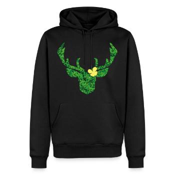 Cerf avec fleur en jaune extra exceptionnel - Sweat à capuche Premium bio Homme - noir - Devant - Nico (187cm)