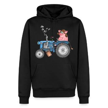 Ulkiges Schwein auf Traktor - Männer Premium Bio Hoodie - Schwarz - Vorne - Nico (187cm)