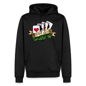 Old School Glückskarten - Männer Premium Bio Hoodie - Schwarz - Vorne - Nico (187cm)