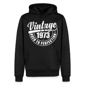 Cadeau d’anniversaire 1973 Millésime 1973 Rétro 1973 - Sweat à capuche Premium bio Homme - noir - Devant - Nico (187cm)