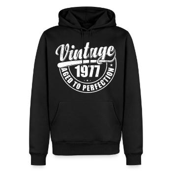 Cadeau d’anniversaire 1977 Millésime 1977 Rétro 1977 - Sweat à capuche Premium bio Homme - noir - Devant - Nico (187cm)