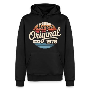 Légendaire depuis mars 1978 - Sweat à capuche Premium bio Homme - noir - Devant - Nico (187cm)