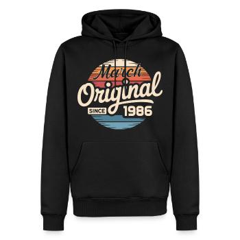 Légendaire depuis mars 1986 - Sweat à capuche Premium bio Homme - noir - Devant - Nico (187cm)