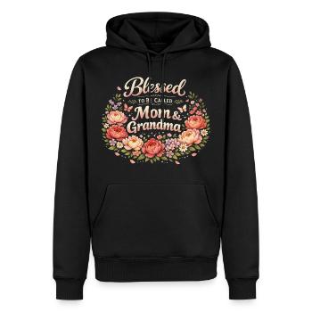 Mama & Oma | Geschenk von Mama und Großmutter - Männer Premium Bio Hoodie - Schwarz - Vorne - Nico (187cm)