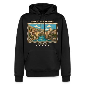 Bosnien und Herzegowina Mostar Vintage Reisemarke - Männer Premium Bio Hoodie - Schwarz - Vorne - Nico (187cm)