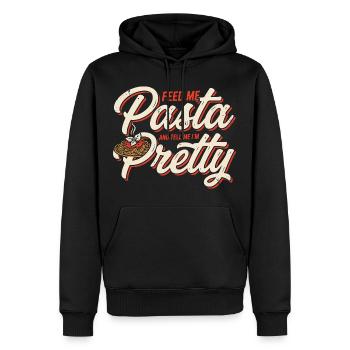 Pâtes Love : Nourris-moi, Dis-moi que je suis jolie - Sweat à capuche Premium bio Homme - noir - Devant - Nico (187cm)