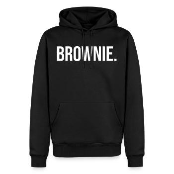 Brownie - Aux cheveux bruns - Blanc - Sweat à capuche Premium bio Homme - noir - Devant - Nico (187cm)