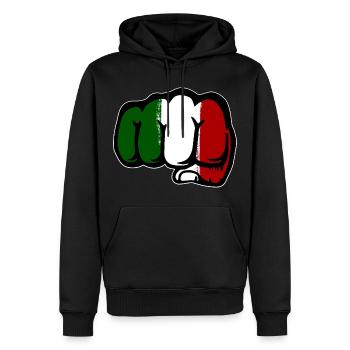 Drapeau de l’Italie main poing - Sweat à capuche Premium bio Homme - noir - Devant - Nico (187cm)