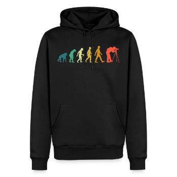 Photographie Évolution, photographe avec caméra objectif - Sweat à capuche Premium bio Homme - noir - Devant - Nico (187cm)