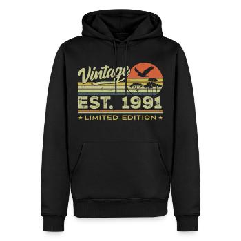 Jahrgang 1991 Genial seit 1991 Geschenk 1991 Retro - Männer Premium Bio Hoodie - Schwarz - Vorne - Nico (187cm)