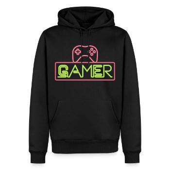 Gamer Neon - Sweat à capuche Premium bio Homme - noir - Devant - Nico (187cm)