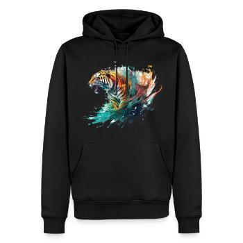 Tiger Splash Grunge Colorful Animal Predator Art - Sweat à capuche Premium bio Homme - noir - Devant - Nico (187cm)