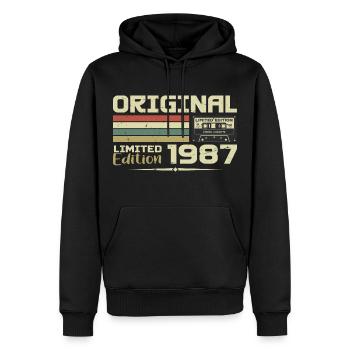 Retro 1987 Geburtstagsgeschenk Geboren 1987 Original - Männer Premium Bio Hoodie - Schwarz - Vorne - Nico (187cm)