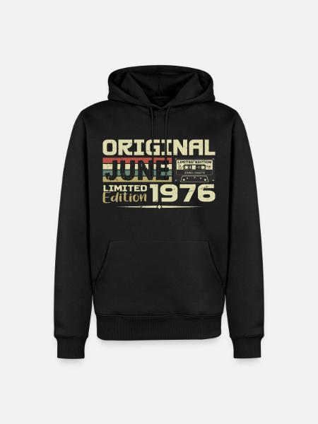 Juni 1976 Vintage Geboren In Juni 1976 Verjaardag - Mannen Premium Bio hoodie - zwart