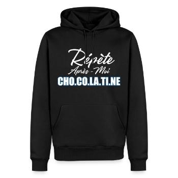 Répète Après Moi Chocolatine - Sweat à capuche Premium bio Homme - noir - Devant - Nico (187cm)