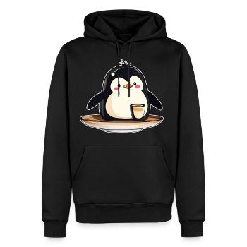 Niedlicher Pinguin mit Kaffee III - Männer Premium Bio Hoodie - Schwarz - Vorne - Nico (187cm)