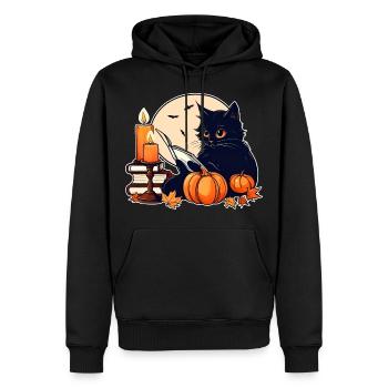Schwarze Katze in Halloween Stimmung - Männer Premium Bio Hoodie - Schwarz - Vorne - Nico (187cm)