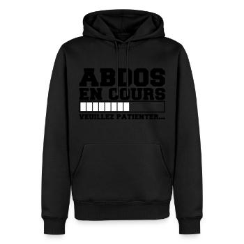 abdos en cours veuillez patienter, musculation - Sweat à capuche Premium bio Homme - noir - Devant - Nico (187cm)