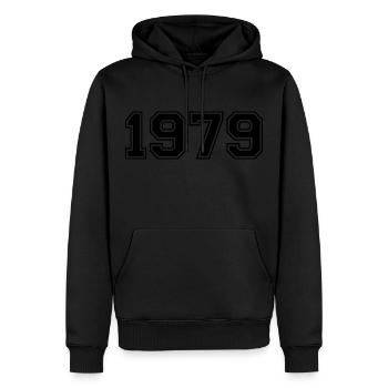 1979 - Sweat à capuche Premium bio Homme - noir - Devant - Nico (187cm)