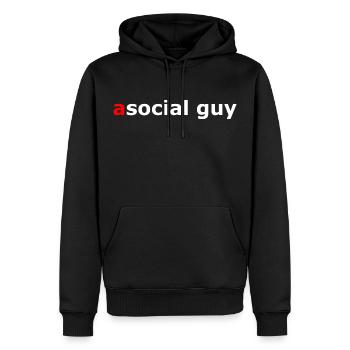 asocial guy, un type social, asocial - Sweat à capuche Premium bio Homme - noir - Devant - Nico (187cm)