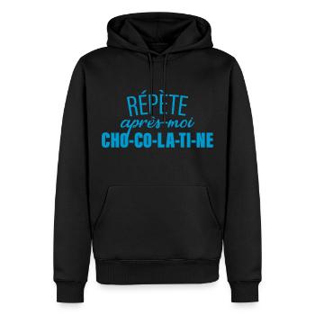 Répète Après Moi Chocolatine - Sweat à capuche Premium bio Homme - noir - Devant - Nico (187cm)