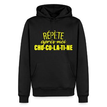 Répète Après Moi Chocolatine - Sweat à capuche Premium bio Homme - noir - Devant - Nico (187cm)