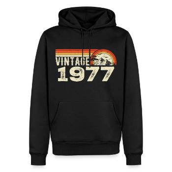 Jahrgang 1977 Retro 1977 Geburtstagsgeschenk 1977 - Männer Premium Bio Hoodie - Schwarz - Vorne - Nico (187cm)