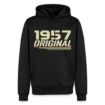 Né en 1957 Vintage 1957 Anniversaire Rétro 1957 - Sweat à capuche Premium bio Homme - noir - Devant - Nico (187cm)