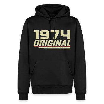 Né en 1974 Vintage 1974 Anniversaire Rétro 1974 - Sweat à capuche Premium bio Homme - noir - Devant - Nico (187cm)