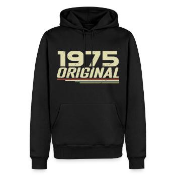 Né en 1975 Vintage 1975 Anniversaire Rétro 1975 - Sweat à capuche Premium bio Homme - noir - Devant - Nico (187cm)