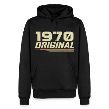 Né en 1970 Vintage 1970 Anniversaire Rétro 1970 - Sweat à capuche Premium bio Homme - noir - Devant - Nico (187cm)