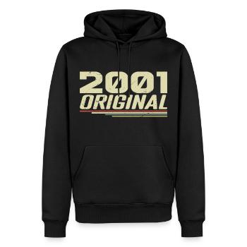 Né en 2001 Vintage 2001 Anniversaire Rétro 2001 - Sweat à capuche Premium bio Homme - noir - Devant - Nico (187cm)