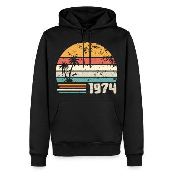 1974 Cadeau Anniversaire - Made in 1974 Rétro 1974 - Sweat à capuche Premium bio Homme - noir - Devant - Nico (187cm)
