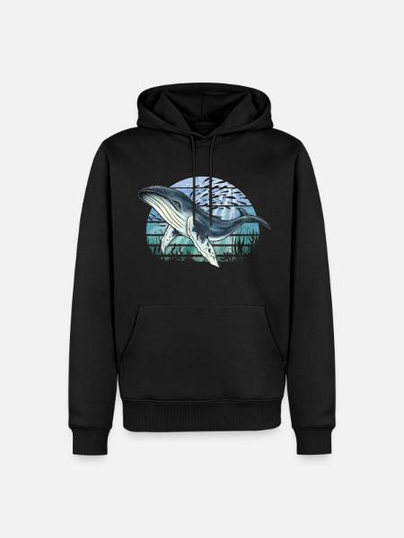 Retro Unterwasser-Welt mit Buckelwal - Männer Premium Bio Hoodie - Schwarz