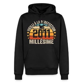 Millésime 2011 Cadeau D’anniversaire Rétro 2011 - Sweat à capuche Premium bio Homme - noir - Devant - Nico (187cm)