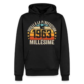 Jahrgang 1963 Retro 1963 Geburtstagsgeschenk - Männer Premium Bio Hoodie - Schwarz - Vorne - Nico (187cm)