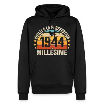 Millésime 1944 Cadeau D’anniversaire Rétro 1944 - Sweat à capuche Premium bio Homme - noir - Devant - Nico (187cm)