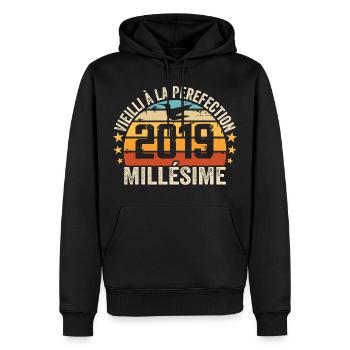 Millésime 2019 Cadeau D’anniversaire Rétro 2019 - Sweat à capuche Premium bio Homme - noir - Devant - Nico (187cm)