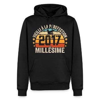 Millésime 2017 Cadeau D’anniversaire Rétro 2017 - Sweat à capuche Premium bio Homme - noir - Devant - Nico (187cm)