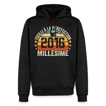 Millésime 2016 Cadeau D’anniversaire Rétro 2016 - Sweat à capuche Premium bio Homme - noir - Devant - Nico (187cm)