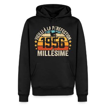 Millésime 1956 Cadeau D’anniversaire Rétro 1956 - Sweat à capuche Premium bio Homme - noir - Devant - Nico (187cm)