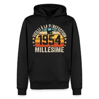 Millésime 1954 Cadeau D’anniversaire Rétro 1954 - Sweat à capuche Premium bio Homme - noir - Devant - Nico (187cm)