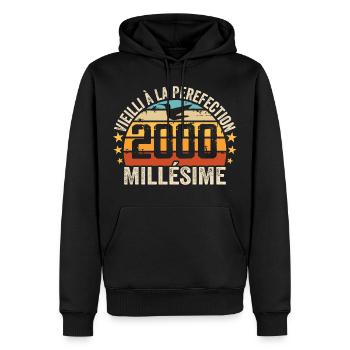Millésime 2000 Cadeau D’anniversaire Rétro 2000 - Sweat à capuche Premium bio Homme - noir - Devant - Nico (187cm)