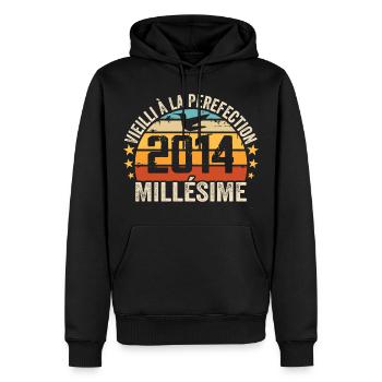 Millésime 2014 Cadeau D’anniversaire Rétro 2014 - Sweat à capuche Premium bio Homme - noir - Devant - Nico (187cm)