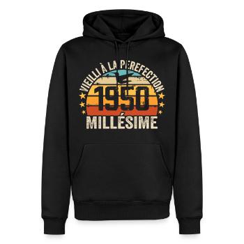 Millésime 1950 Cadeau D’anniversaire Rétro 1950 - Sweat à capuche Premium bio Homme - noir - Devant - Nico (187cm)